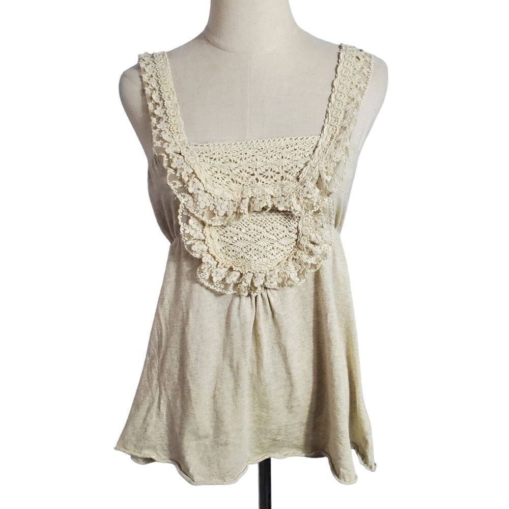Hazel Light Tan Crochet and Lace Tank Top